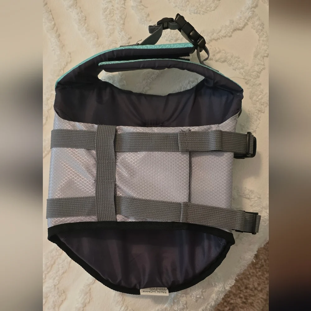 Reflective Adjustable Dog Life Jacket in Teal and Gray, Size M (1206)